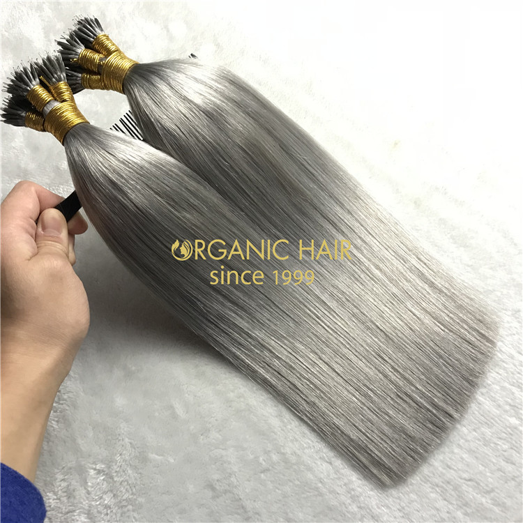 Human nano ring hair extensions silver color X114